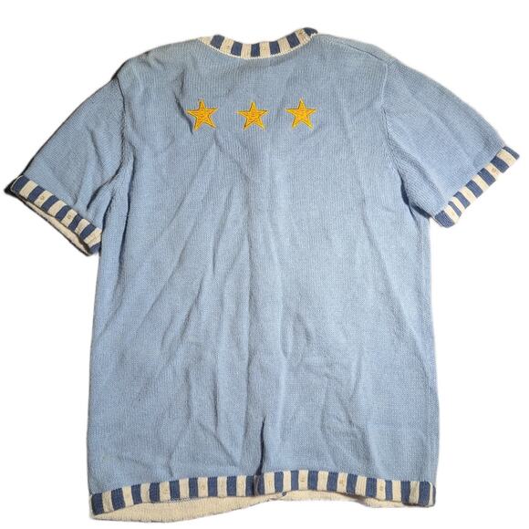 Vtg 1990s Quacker Factory Blue Knit Nautical Applique Short Sleeve Cardigan Sz M - Picture 2 of 3